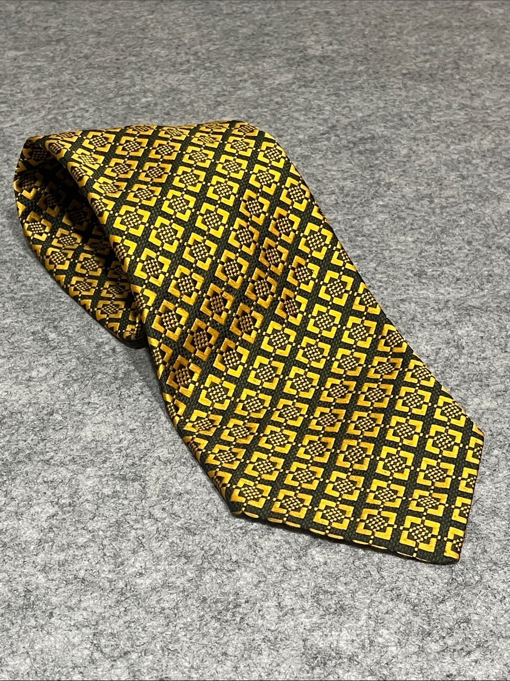 '70s Yves Saint Laurent Yellow and Dark Green Geometric Tie